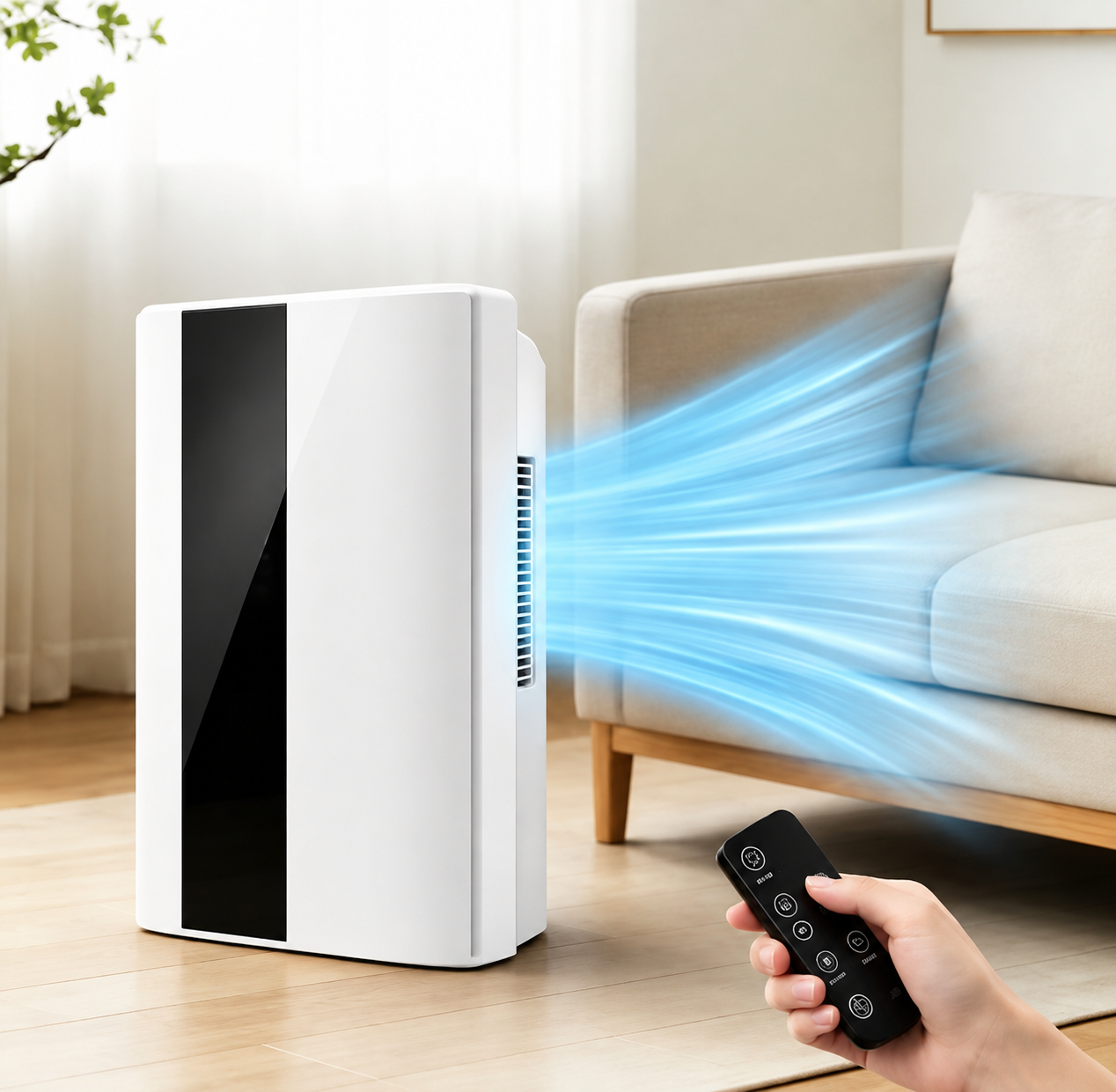 Déshumidificateur d'Air Électrique 2,2L 220V – Écran Numérique, Télécommande, Minuterie & Mode Nuit – Blanc