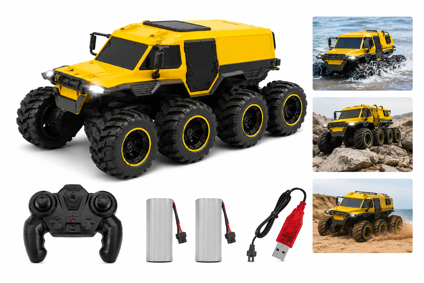 Véhicule Télécommandé Tout-Terrain 8 Roues Rechargeable 2,4 GHz Haute Performance Jouet RC Enfant Adulte