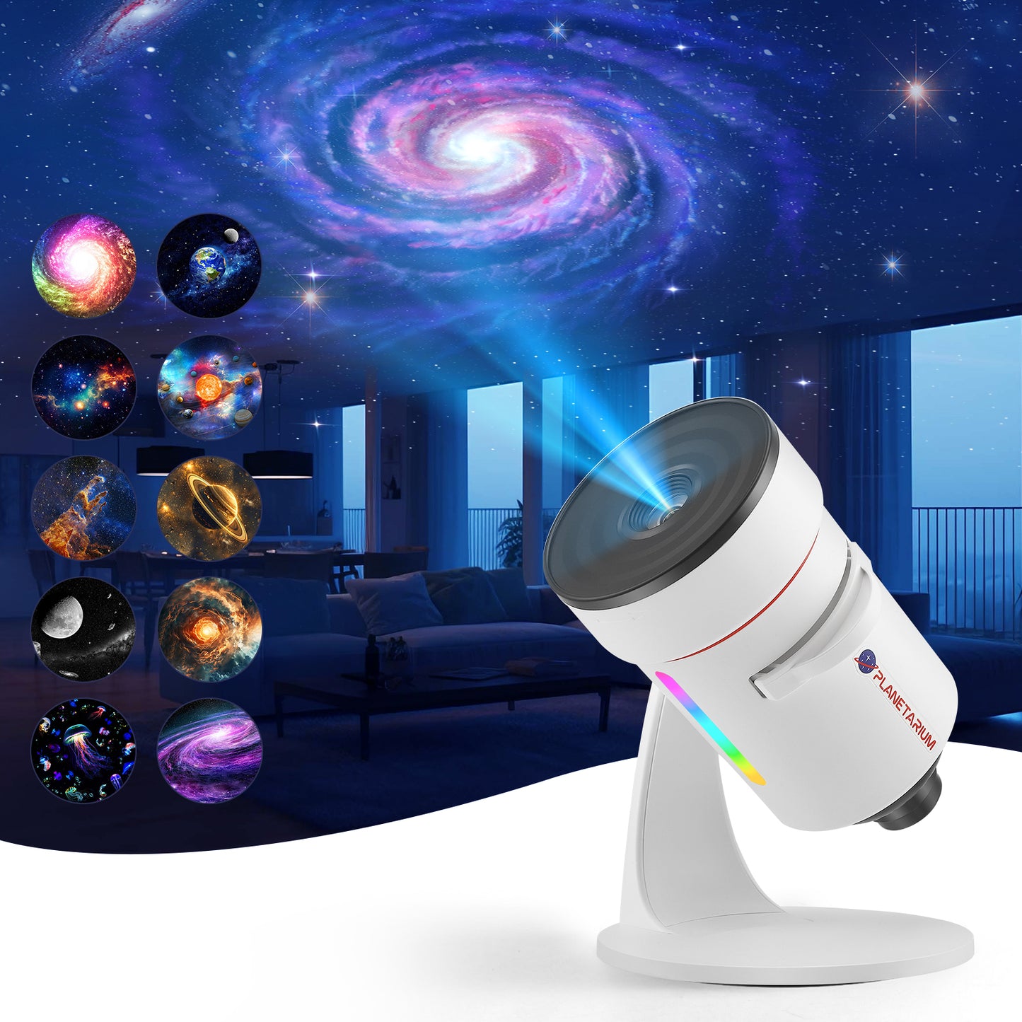 Projecteur Ciel Étoilé LED 360° – Veilleuse Galaxy Rotative avec 10 Disques HD, Lumière Ambiance Chambre Enfant & Adulte