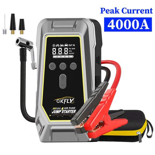 Démarreur de Batterie Portable 4000A avec Compresseur d’Air 150 PSI – Booster de Voiture 12V Rechargeable – Gonfleur Pneus Auto Moto – Écran LCD