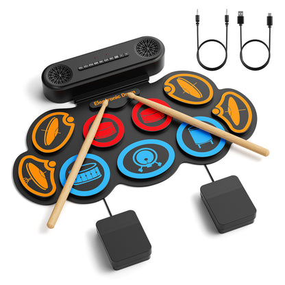 9-Pad Electronic Drum Set for Kids – Bluetooth Musical Drum Mat with Speakers, 7 Styles, 6 Rhythms, Portable Drum Kit with Drumsticks