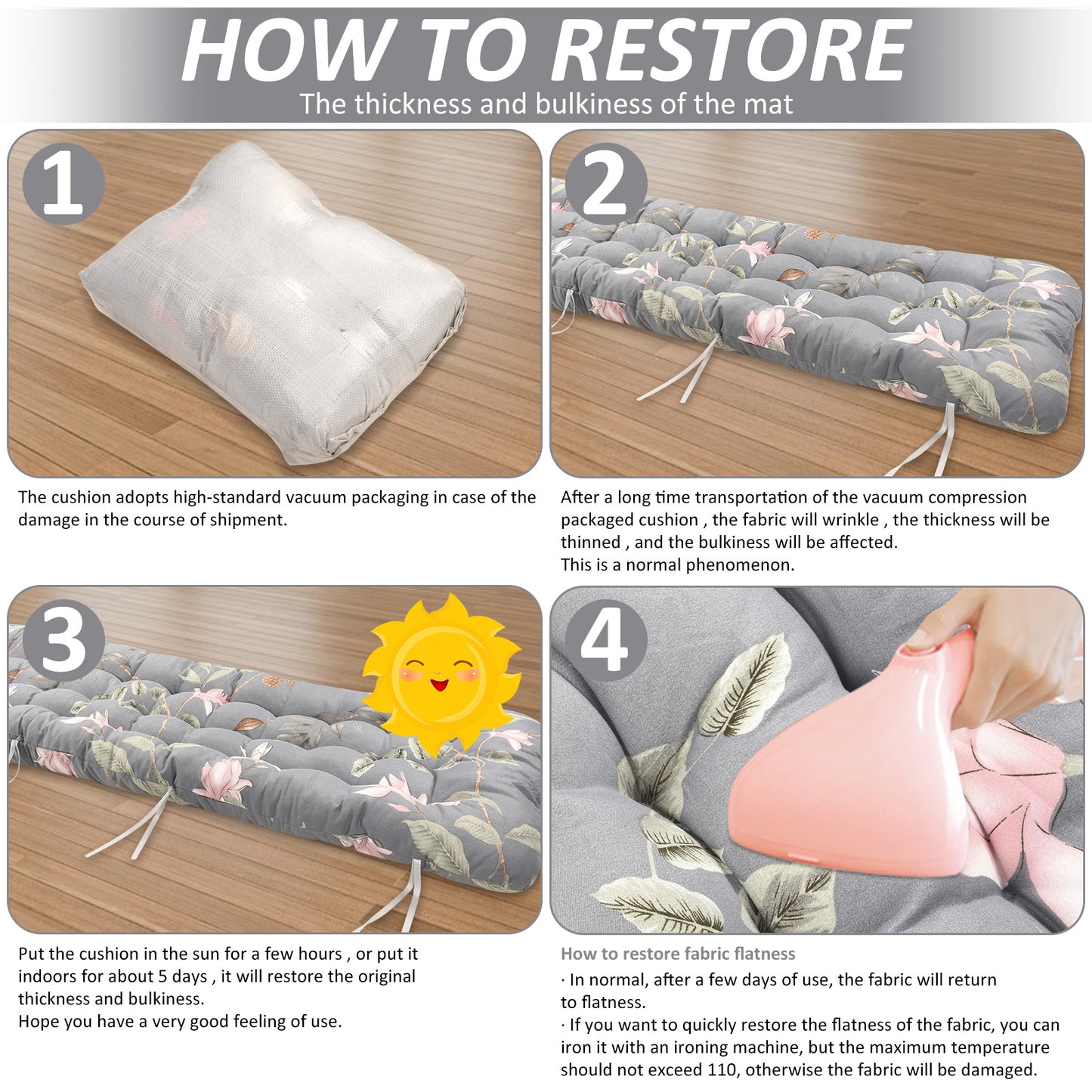 Coussin de Chaise Longue Épais – Coussin Jardin avec Housse Antidérapante et Fixation