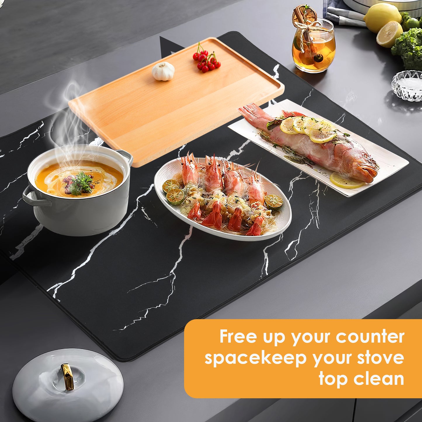 Couvercle Plaque de Cuisson 62x53 cm – Protection Cuisinière Verre Antidérapant Pliable