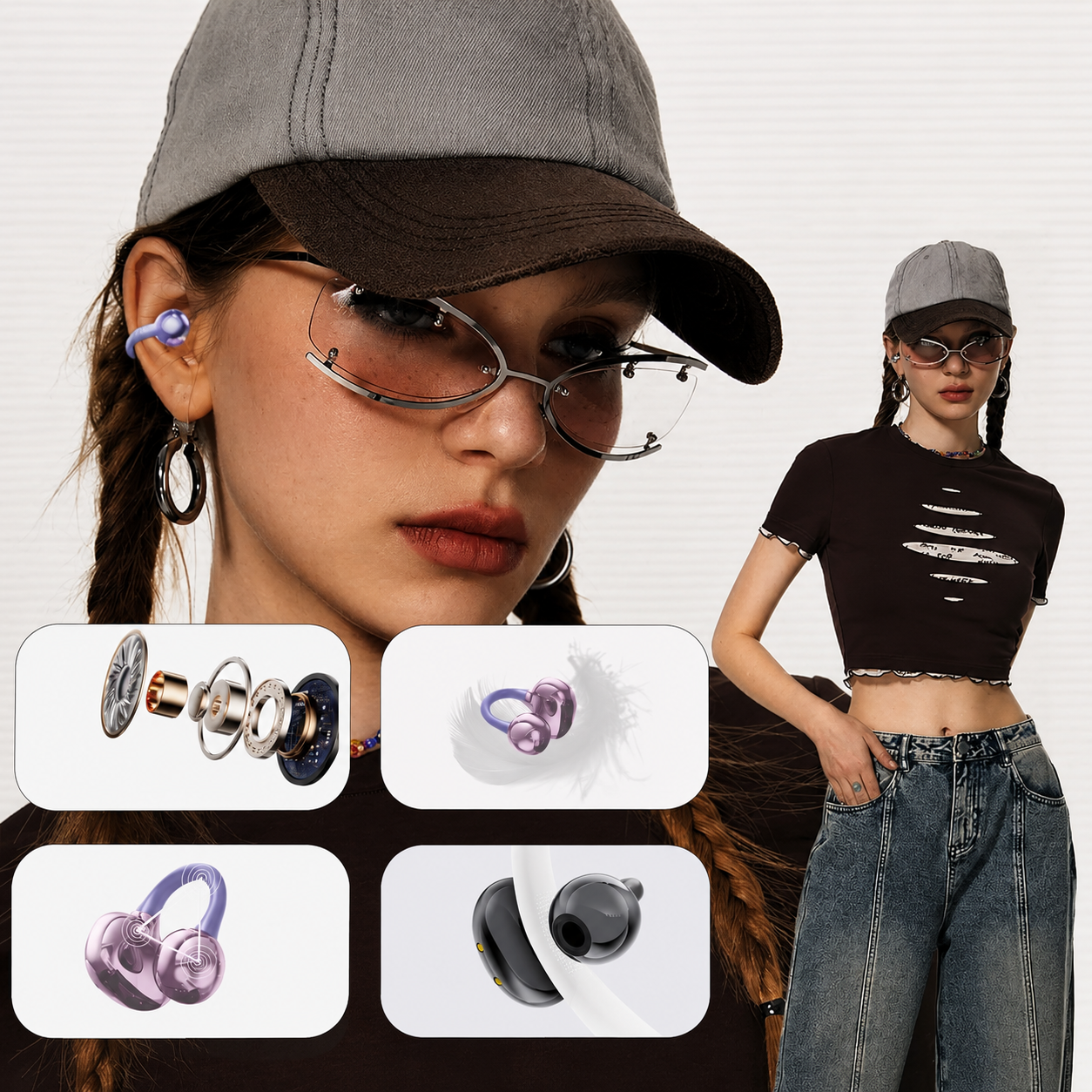 Écouteurs Bluetooth Open Ear Clip – BT 5.4, IPX7, Écran LED, Micro HD, Sport