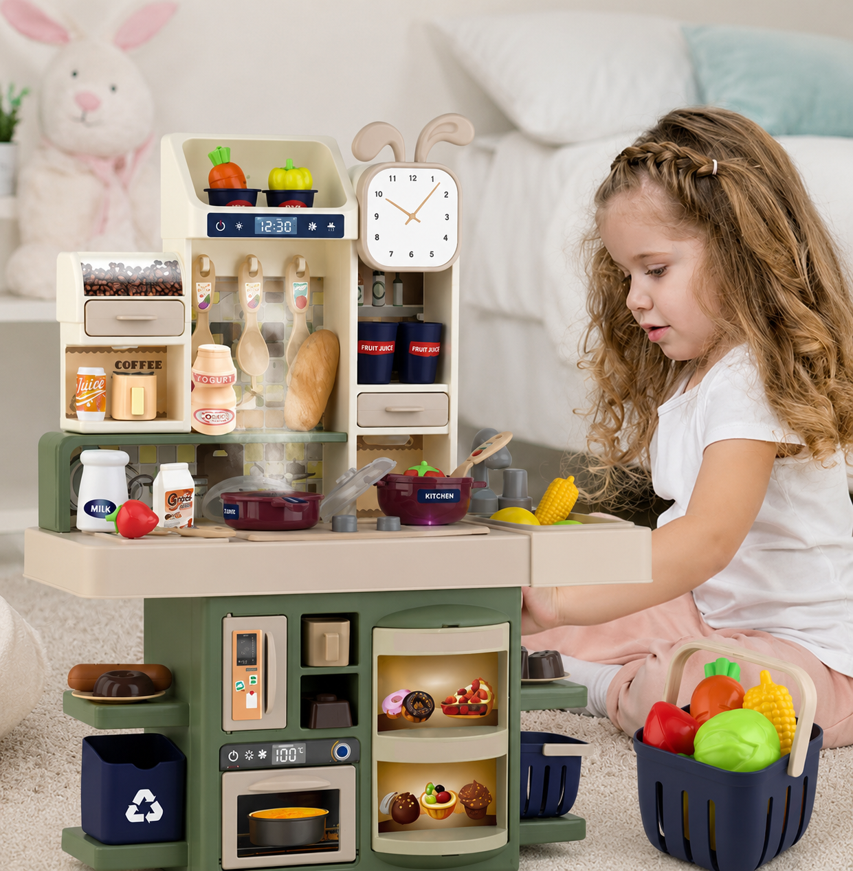 Cuisine Enfant en Bois avec Effets Vapeur – Lumières & Accessoires | Jouet d'Imitation Éducatif Fille Garçon