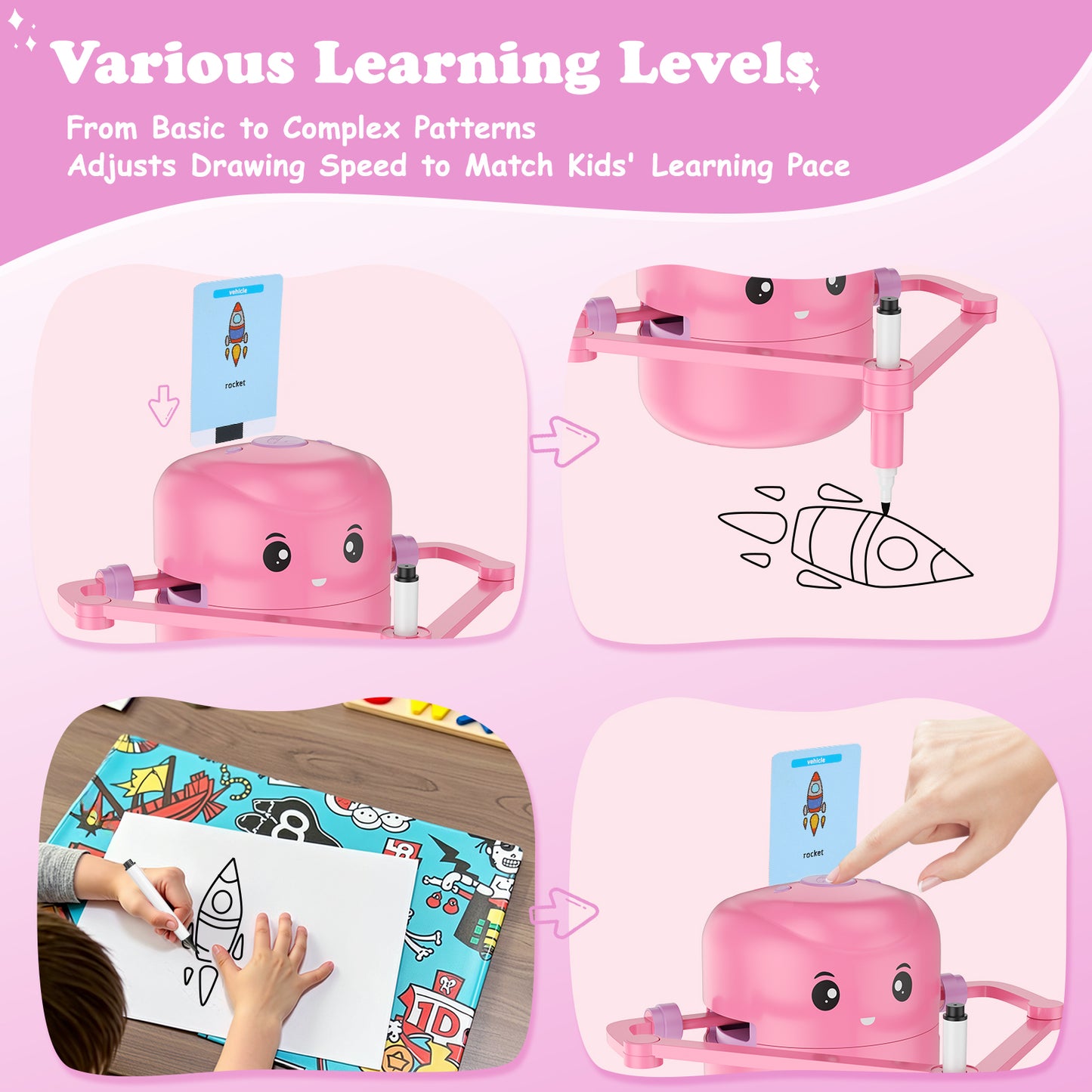 Robot de Dessin Enfant avec Projecteur – Jouet Éducatif Interactif 100 Cartes Rechargeable