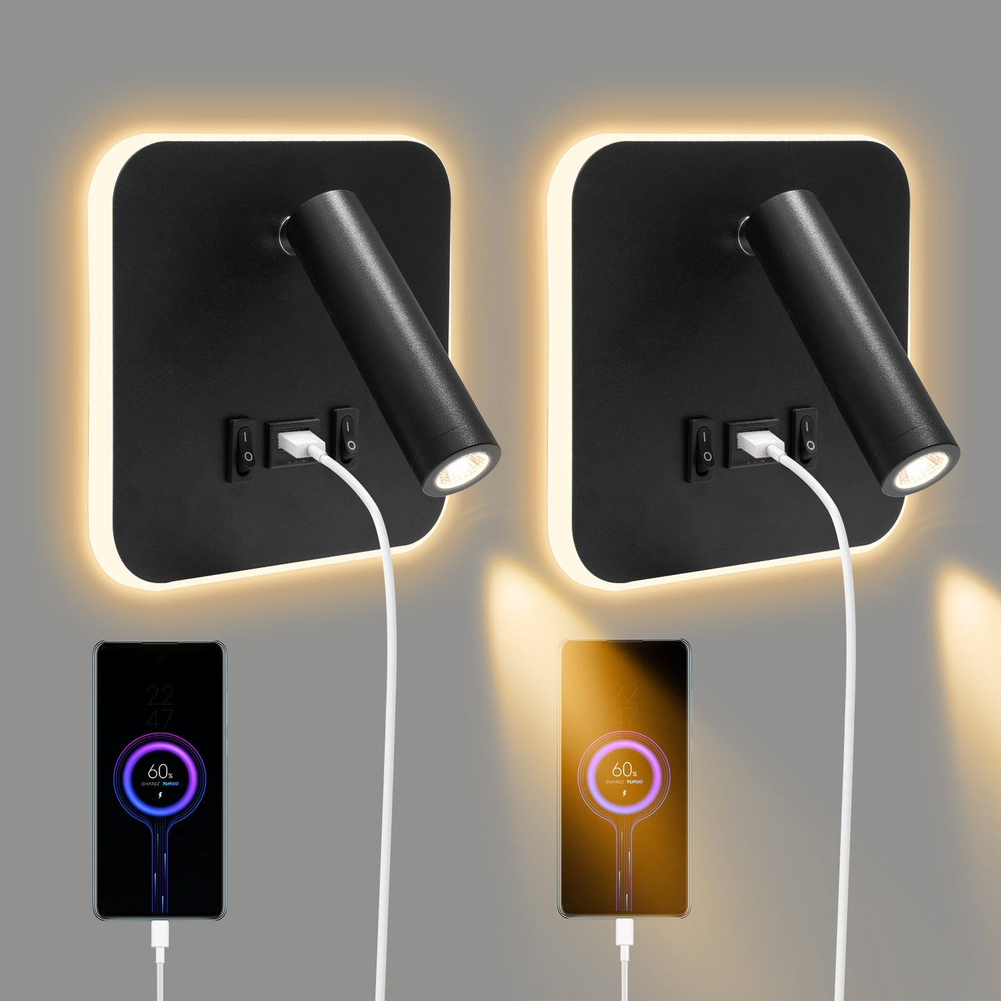 Lampe murale LED avec port USB pour lecture et chevet