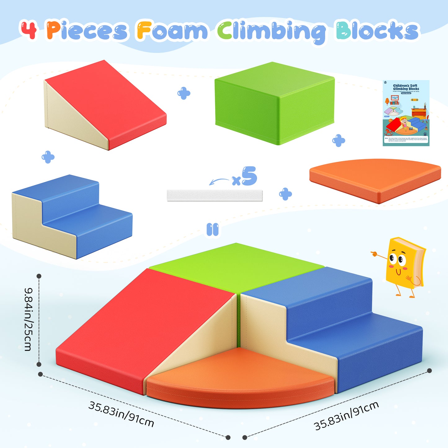 Blocs de motricité bébé en mousse – Jeu d’escalade pour tout-petits – Aire de jeu intérieure – 6 pièces – Multicolore
