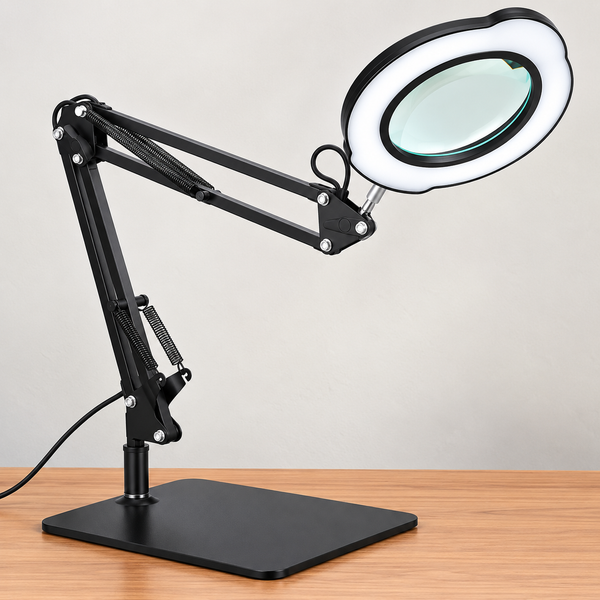 Loupe LED 15X avec Bras Articulé & Pince Bureau – 5 Températures de Couleur – 10 Niveaux de Luminosité – Travaux de Précision