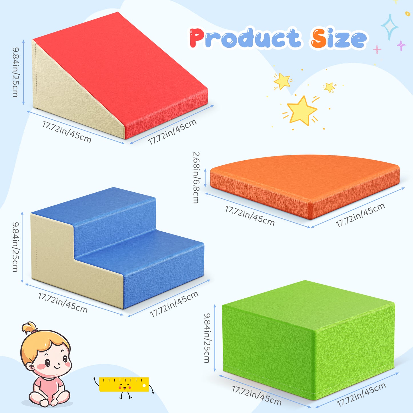 Blocs de motricité bébé en mousse – Jeu d’escalade pour tout-petits – Aire de jeu intérieure – 6 pièces – Multicolore