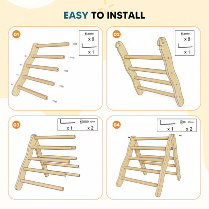 Triangle d'Escalade Enfant en Bois Pliable – Aire de Jeu Montessori, Échelle Grimpe Intérieur, 1-3 Ans