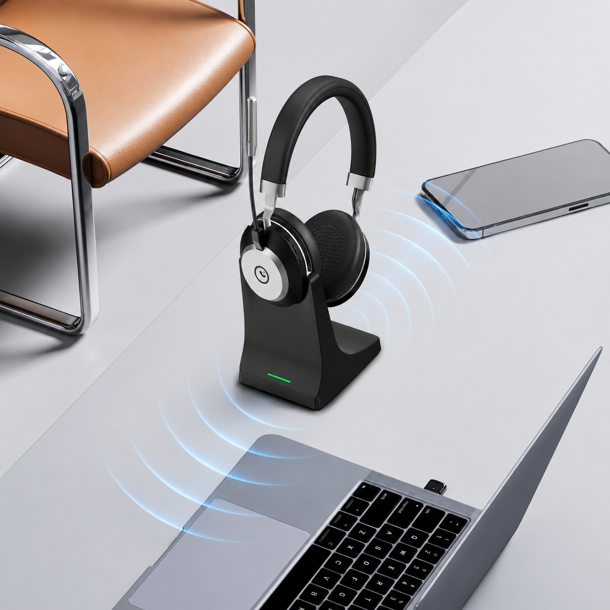 Casque Bluetooth Pro ANC – Bluetooth 5.3, Micro Anti-Bruit, Dongle USB, Station de Charge, 45h – Télétravail & Centre d’Appels