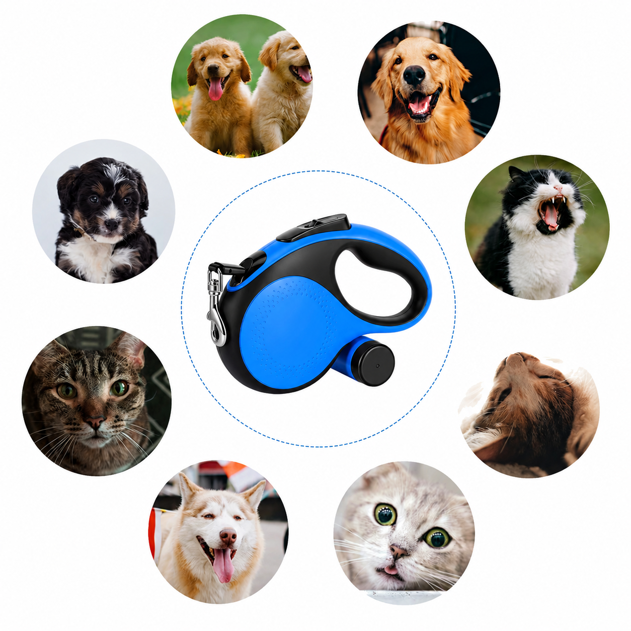 Laisse Rétractable Chien 8 m Jusqu'à 50 kg avec Distributeur de Sacs | Laisse Extensible Automatique pour Chien Moyen et Grand | Poignée Ergonomique Anti-Enchevêtrement