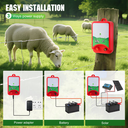 12V Electric Fence Kit – 3KM Energizer – For Cattle, Sheep, Horse, Poultry – LED Display, Easy Installation