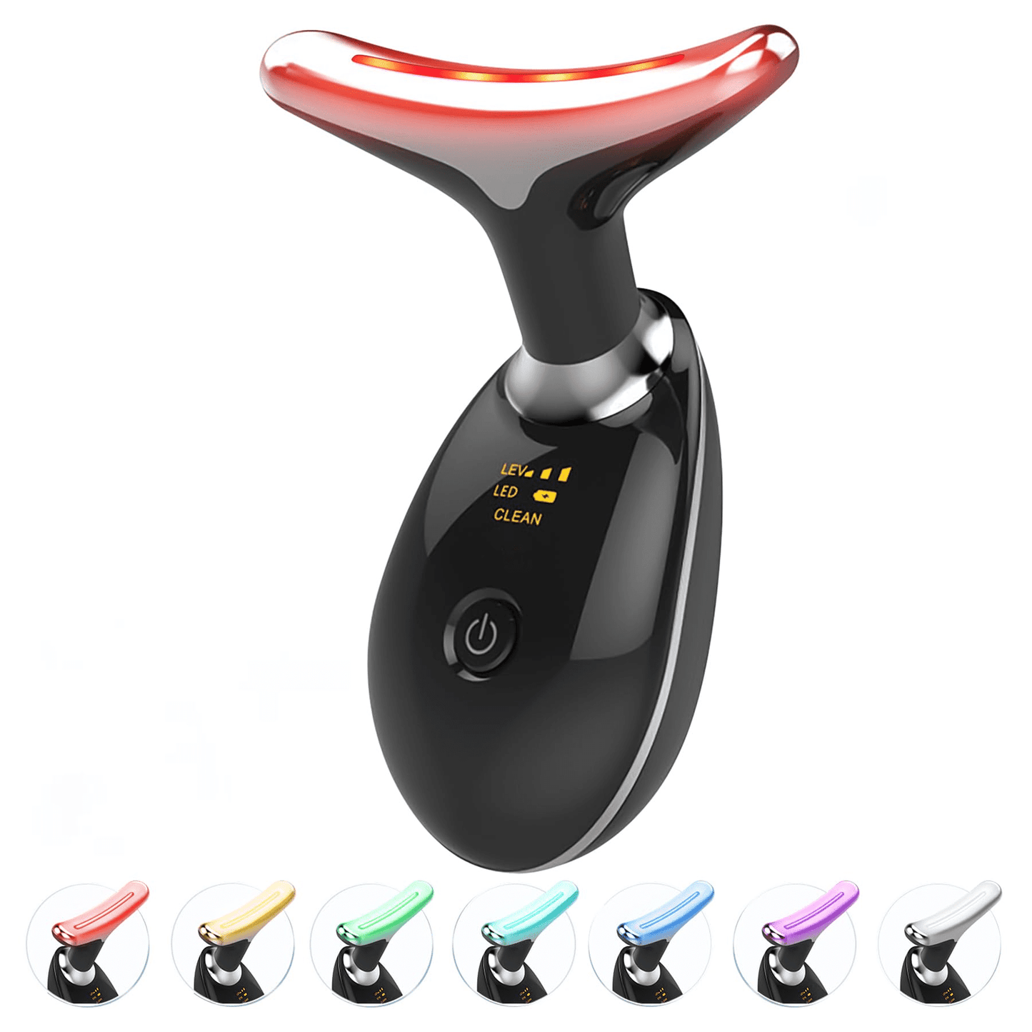 Masseur Facial EMS Chauffant LED – Appareil Beauté Anti-Âge pour Visage et Cou – Thérapie Photonique Raffermissante – Anti Double Menton – Recharge USB