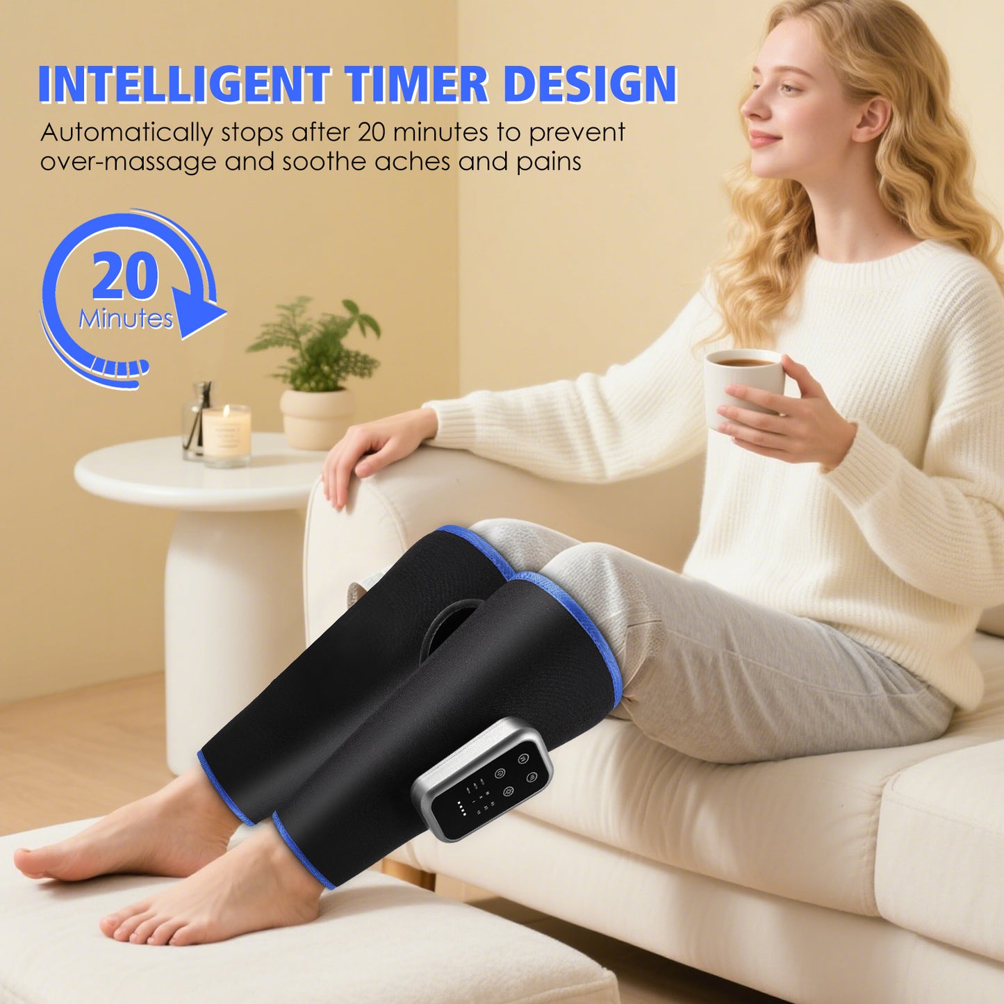 Masseur de Jambes Électrique Sans Fil – Massage Airbag avec Chaleur et 3 Modes de Relaxation