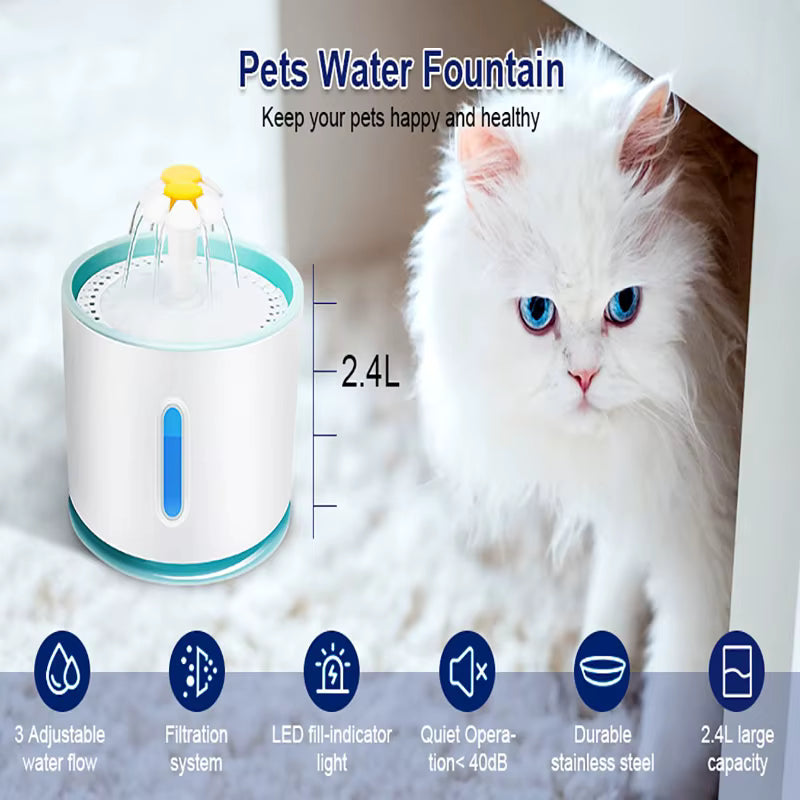 Fontaine à Eau Automatique pour Chat 2,4L – Distributeur d’Eau pour Chat et Chien – Éclairage LED – Alimentation USB