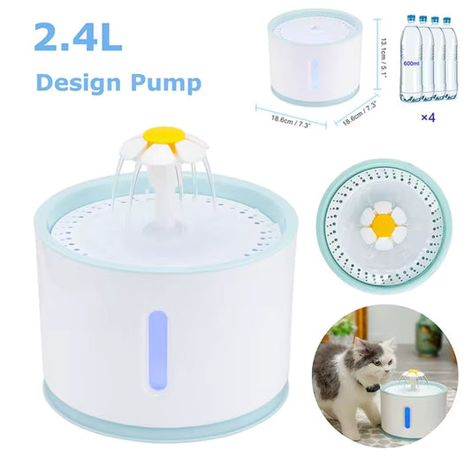 Fontaine à Eau Automatique pour Chat 2,4L – Distributeur d’Eau pour Chat et Chien – Éclairage LED – Alimentation USB