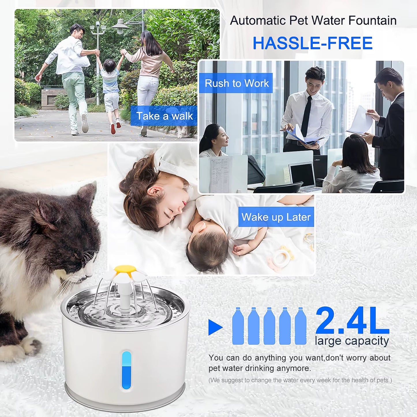 Fontaine à Eau Automatique pour Chat 2,4L – Distributeur d’Eau pour Chat et Chien – Éclairage LED – Alimentation USB