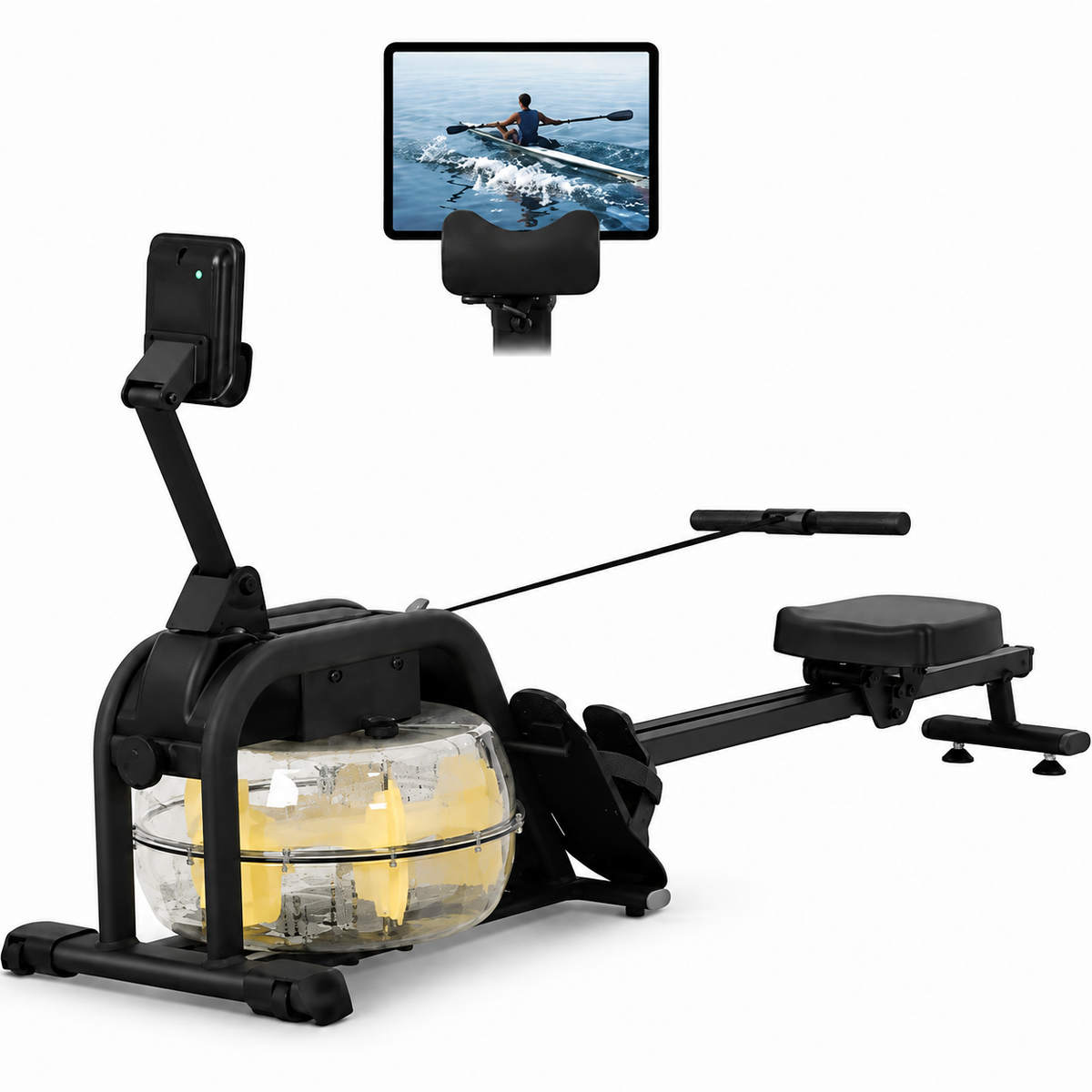 Rameur à Eau Pliable – Écran LCD, Résistance Réglable, Support Tablette, Capacité 135 kg | Cardio & Musculation Maison
