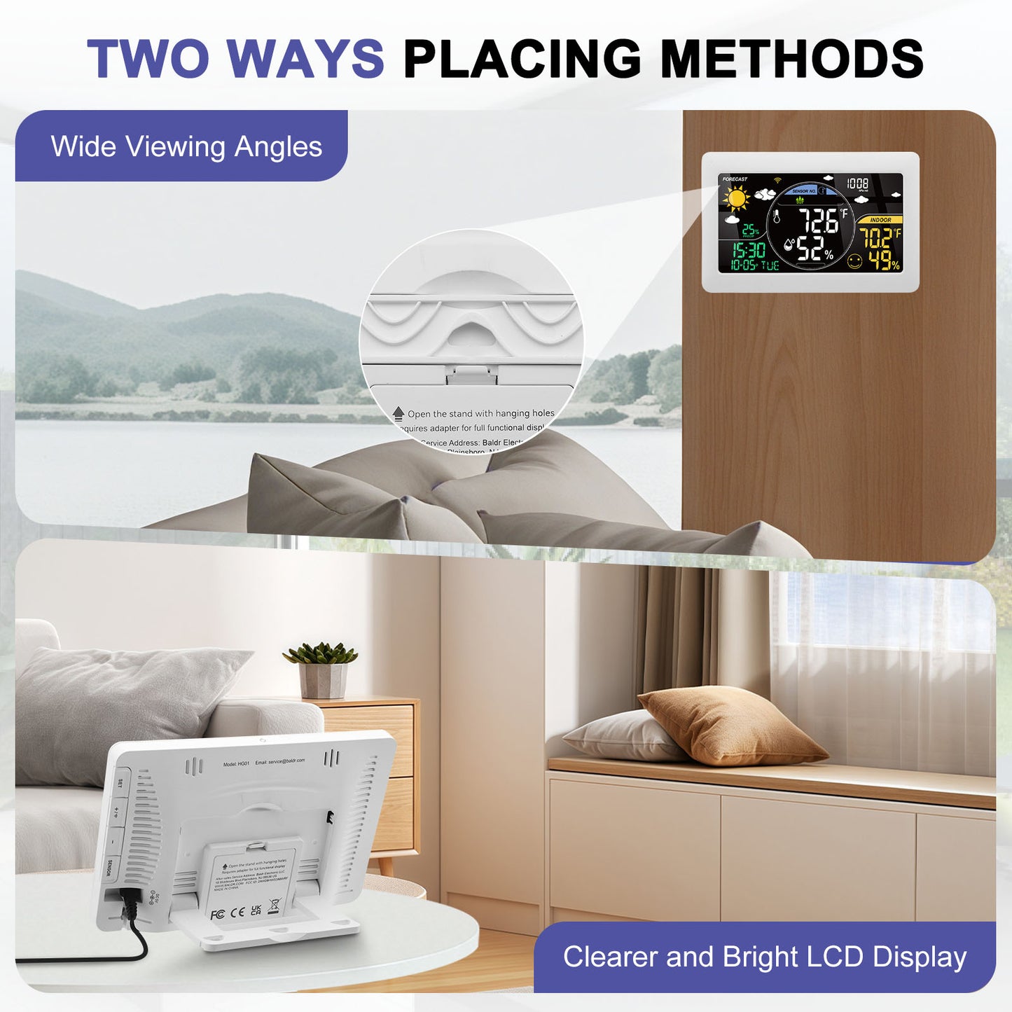 Station Météo Connectée WiFi avec Capteur Extérieur – Thermomètre Hygromètre Intérieur/Extérieur – Écran LCD Couleur, Horloge, Application Mobile