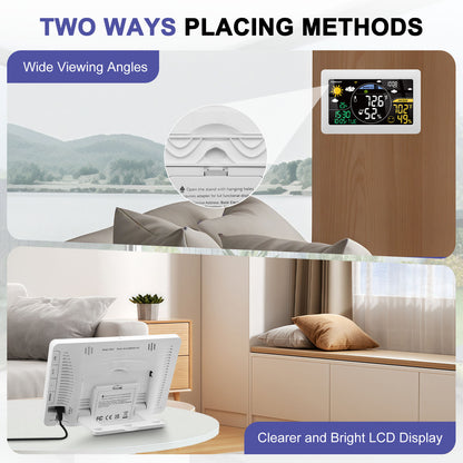 Station Météo Connectée WiFi avec Capteur Extérieur – Thermomètre Hygromètre Intérieur/Extérieur – Écran LCD Couleur, Horloge, Application Mobile
