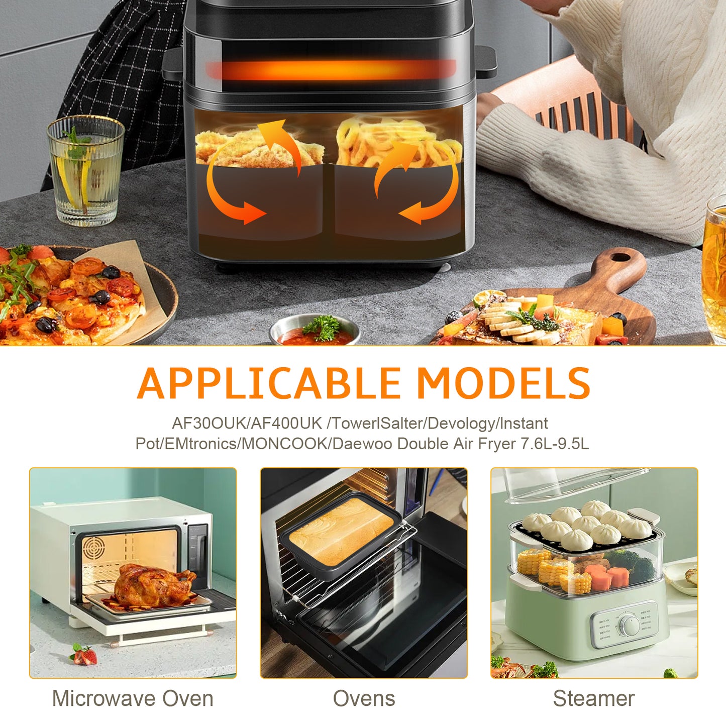 Accessoires Friteuse Air Fryer 6 Pièces – Moules Gâteaux Pizza Barbecue Double Panier