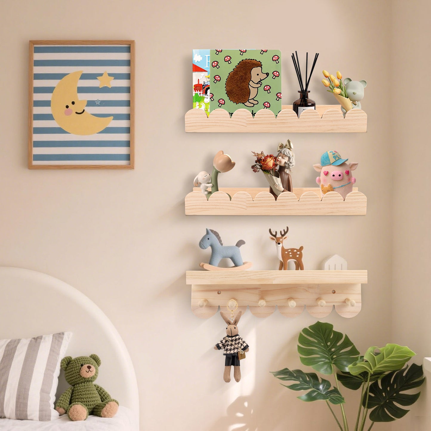 Lot 3 Étagères Murales Montessori 40 cm – Étagère Flottante Enfant Livres Jouets Chambre