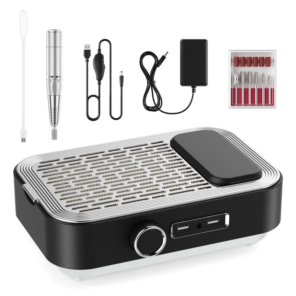 Stylo de Polissage Ongles Électrique 5-en-1 – Nail Art Rechargeable avec Aspirateur, Repose-Main et Éclairage