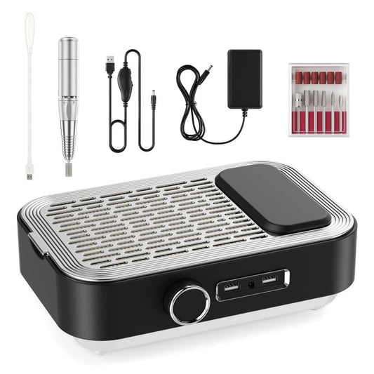 Stylo de Polissage Ongles Électrique 5-en-1 – Nail Art Rechargeable avec Aspirateur, Repose-Main et Éclairage