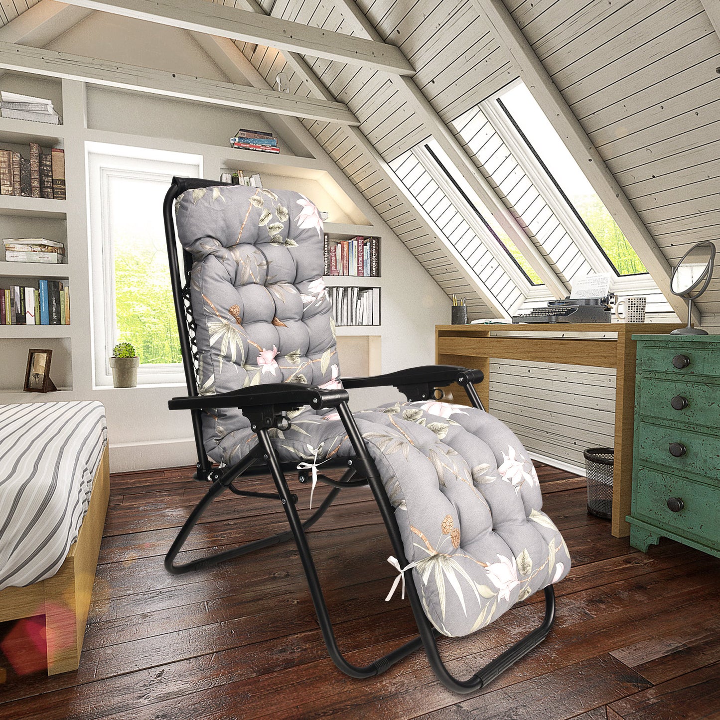 Coussin de Chaise Longue Épais – Coussin Jardin avec Housse Antidérapante et Fixation