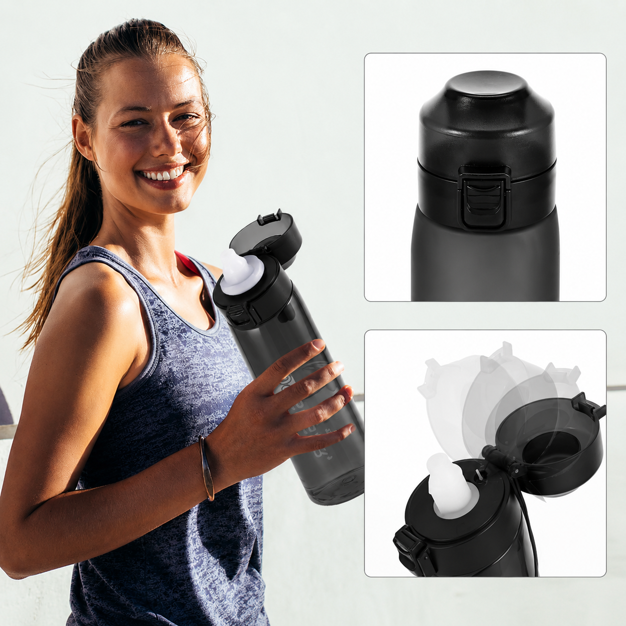 Gourde Aromatisée 650 ml avec 7 Capsules de Saveur – Bouteille d’Eau Sans BPA, Gourde Sport Réutilisable, Hydratation Fitness, Bureau, École, Randonnée