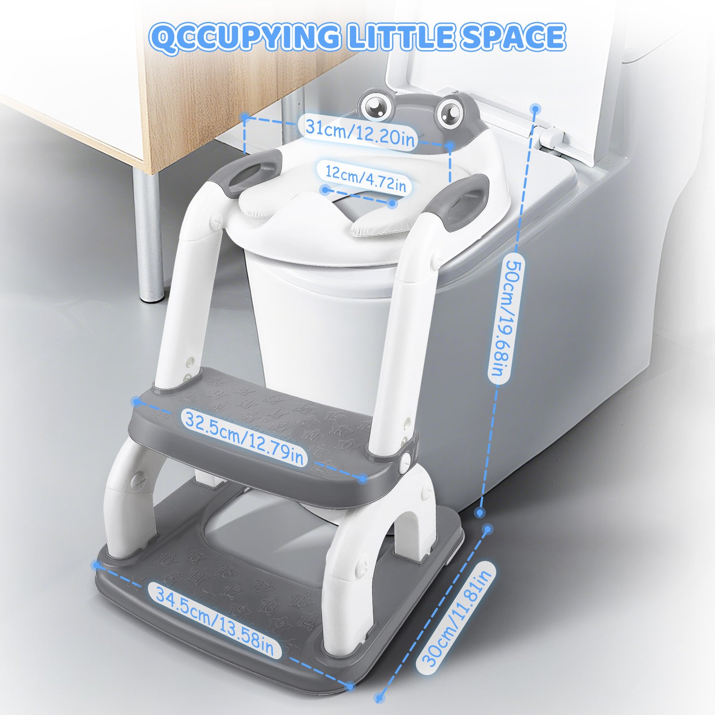 Siège Toilette Enfant avec Escalier 2-en-1 – Réducteur WC Pliable Réglable Antidérapant