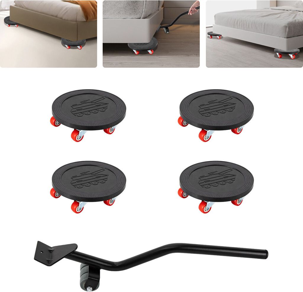 Kit déplacement meubles 4 pièces avec roulettes 360°, levier de levage, support mobile pour meubles lourds, transport facile