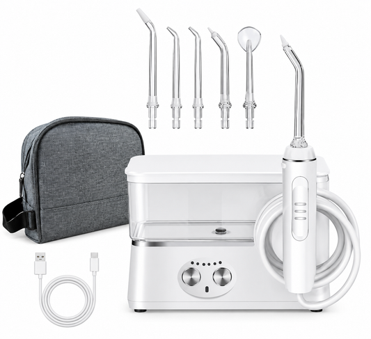 Hydropulseur Dentaire Portable 570ml – Irrigateur Buccal USB Rechargeable – 6 Modes & 5 Embouts – Nettoyage Interdentaire Haute Pression