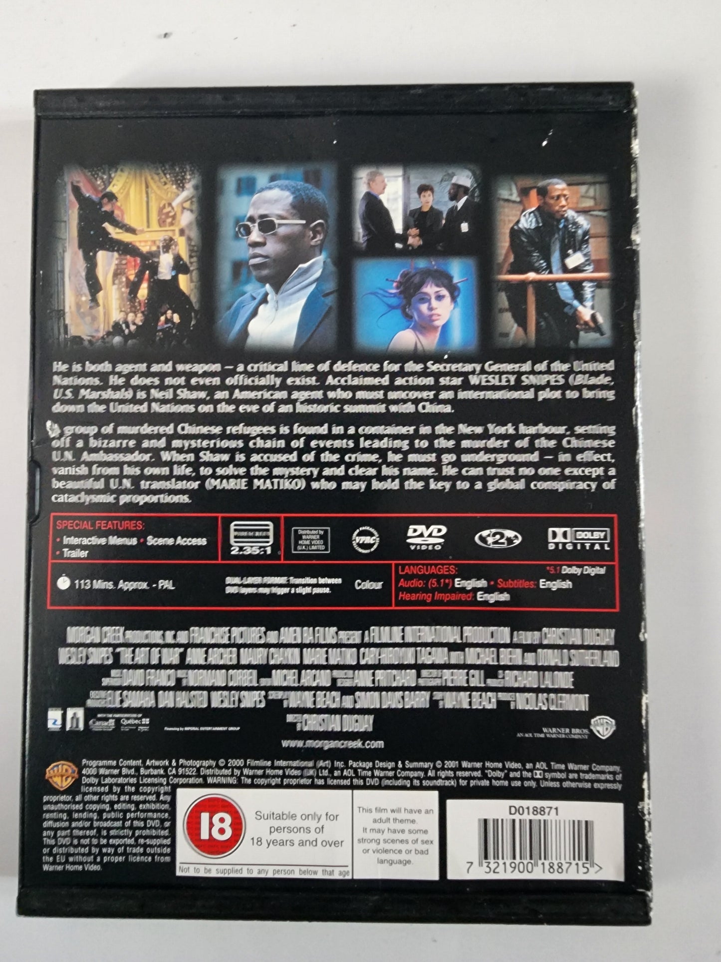 The Art of War DVD - Dos de la pochette avec synopsis et bonus