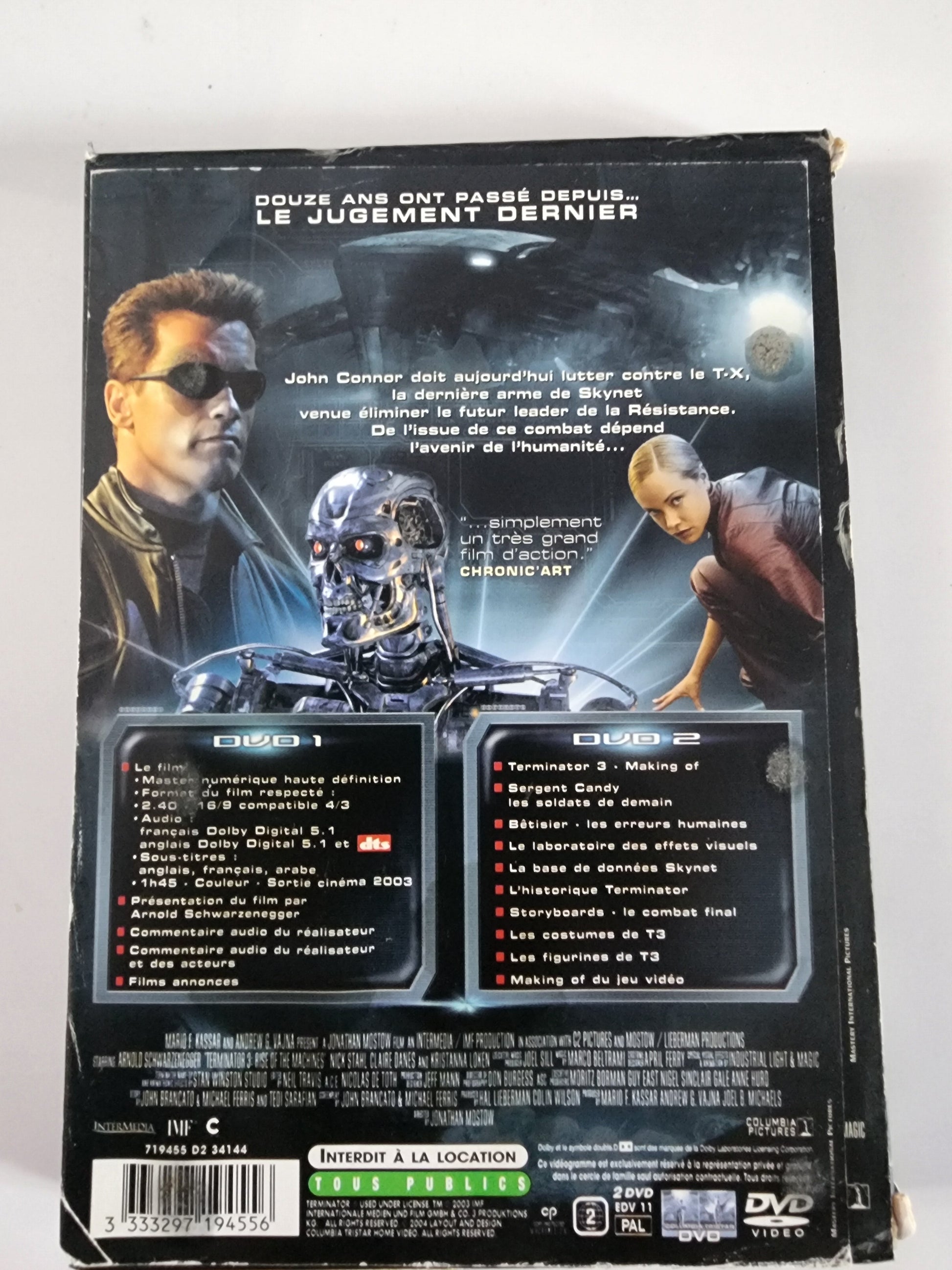 Terminator 3 Coffret 2 DVD - Dos de la pochette avec synopsis et bonus
