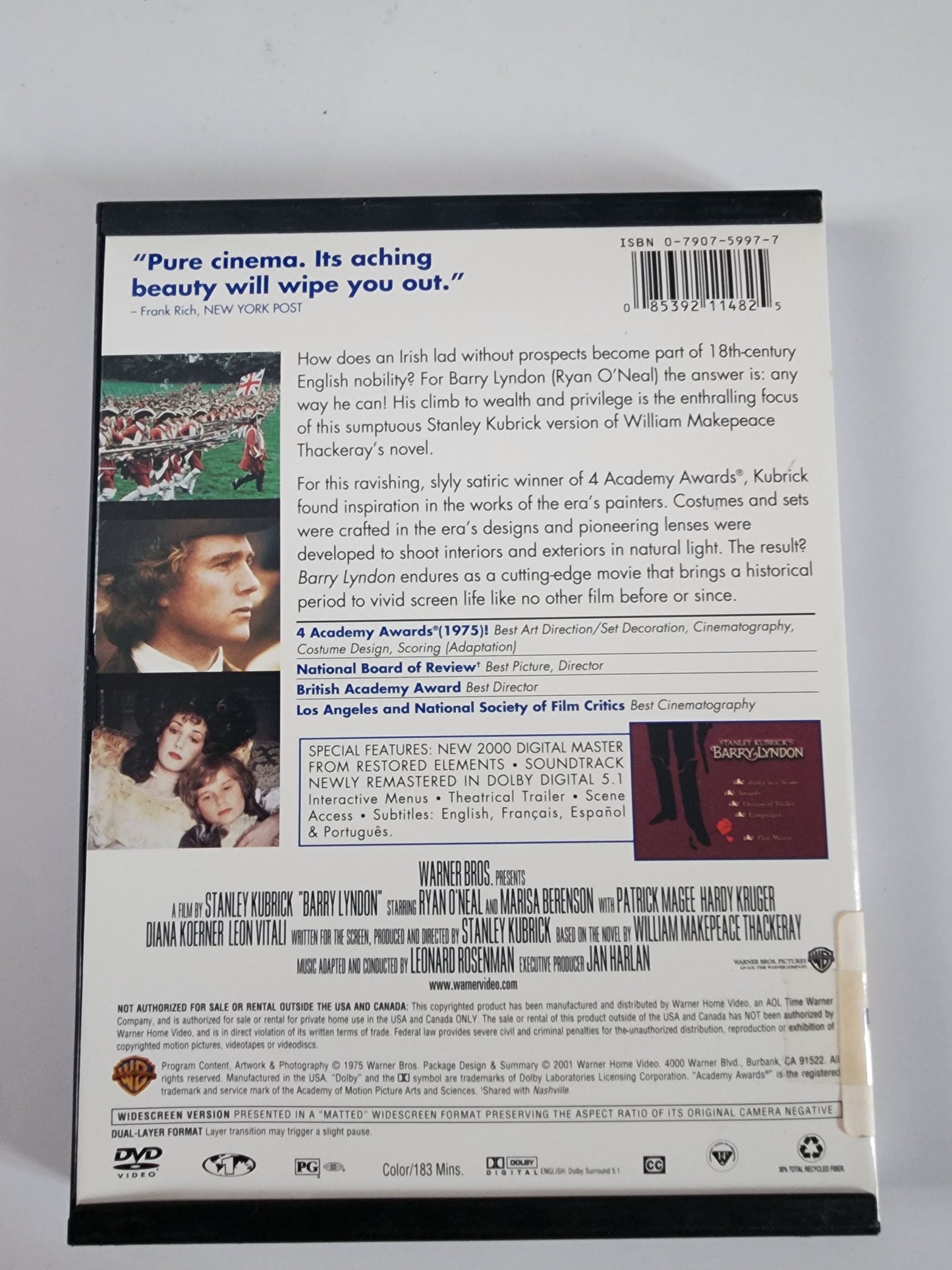 Barry Lyndon DVD - Dos de la pochette avec synopsis