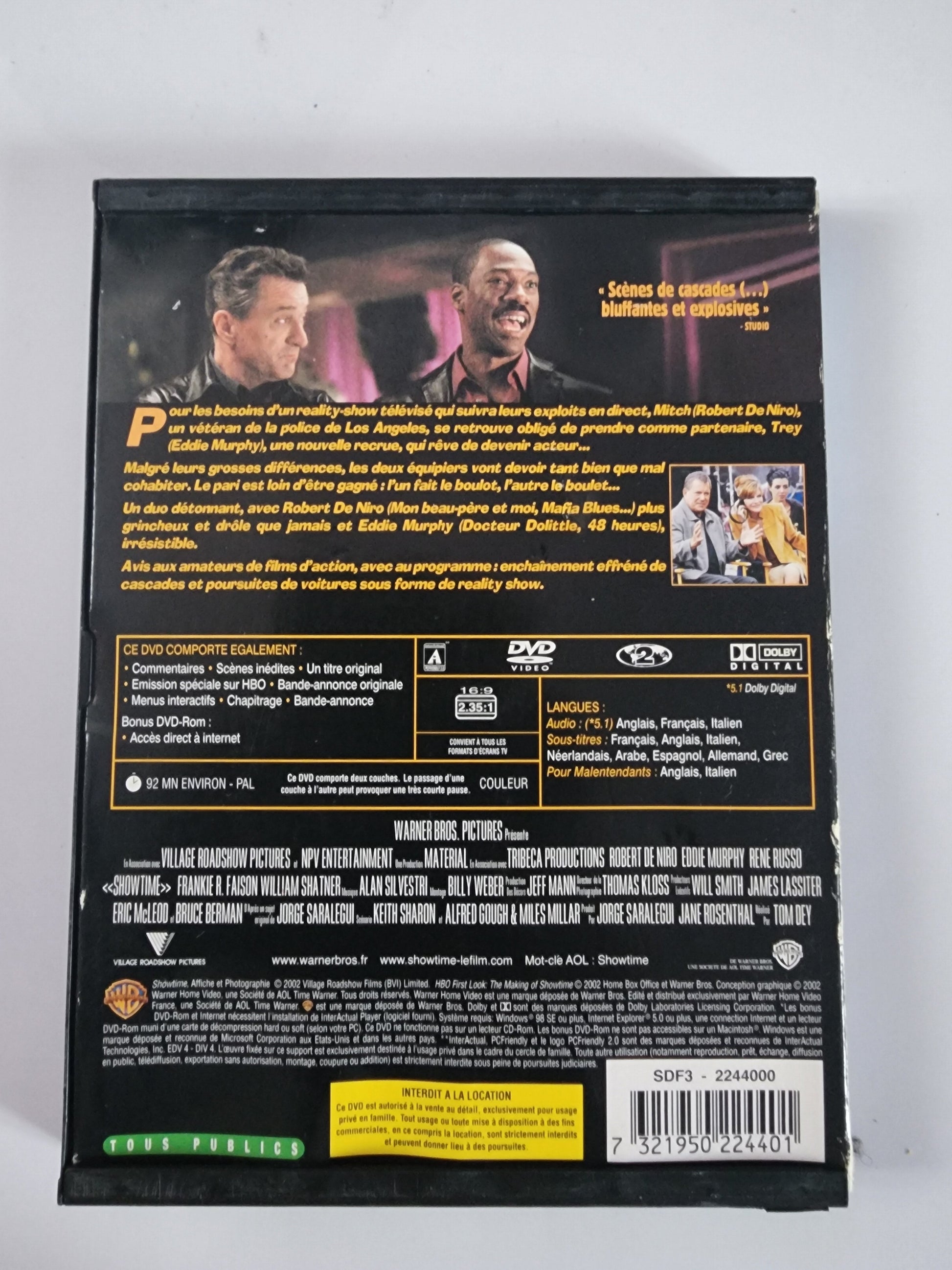 Showtime DVD - Dos de la pochette avec synopsis