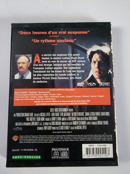 Mesure d'Urgence DVD - Pochette avant avec Hugh Grant et Gene Hackman
