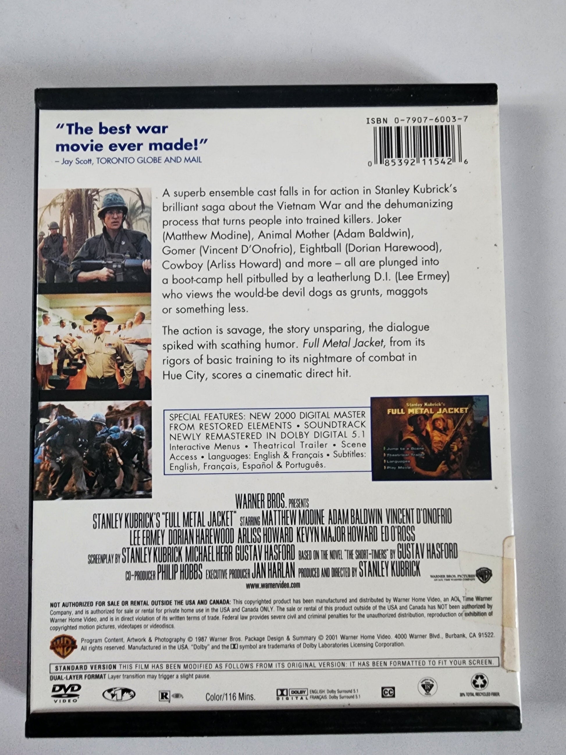 Full Metal Jacket DVD - Dos de la pochette avec synopsis et bonus