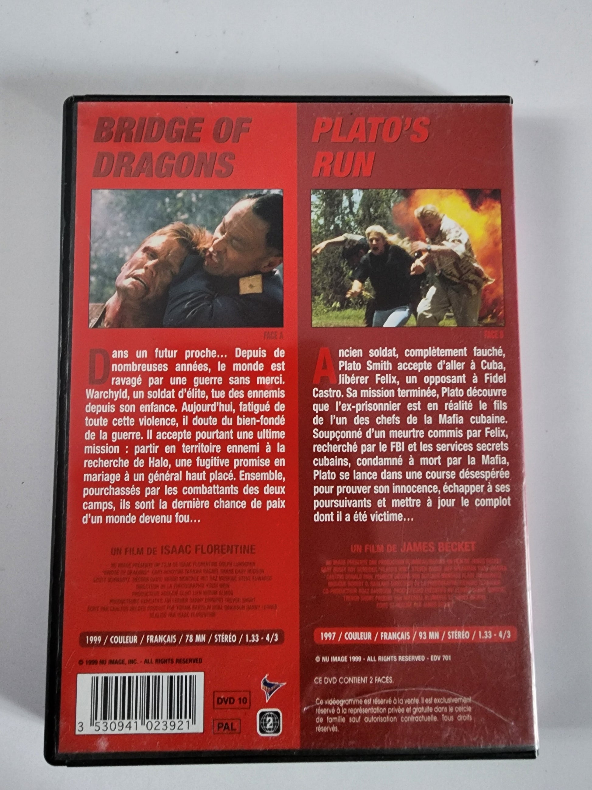 Bridge of Dragons + Plato's Run DVD - Dos de la pochette avec synopsis des 2 films