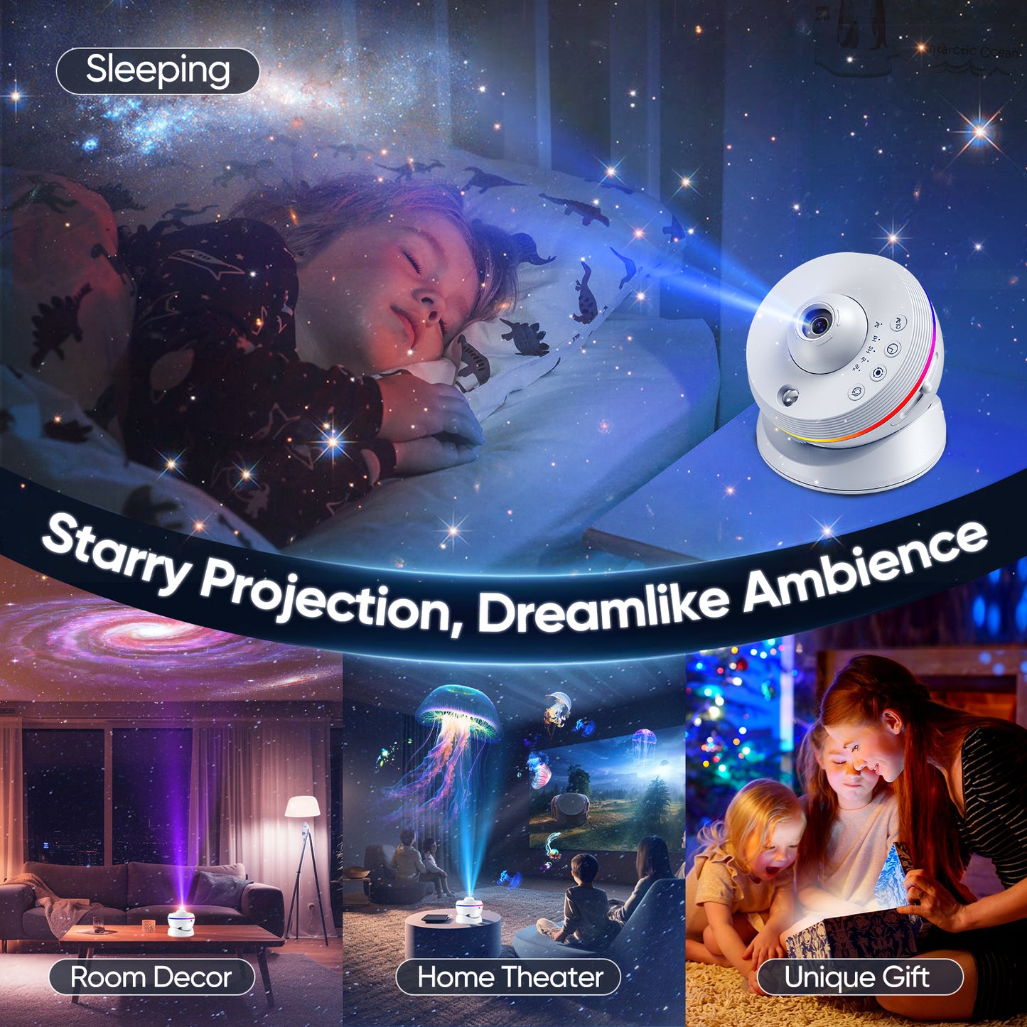 Projecteur Galaxie LED 4K HD 13 en 1 – Projecteur Étoiles Planétarium Rotation 360° Veilleuse Chambre
