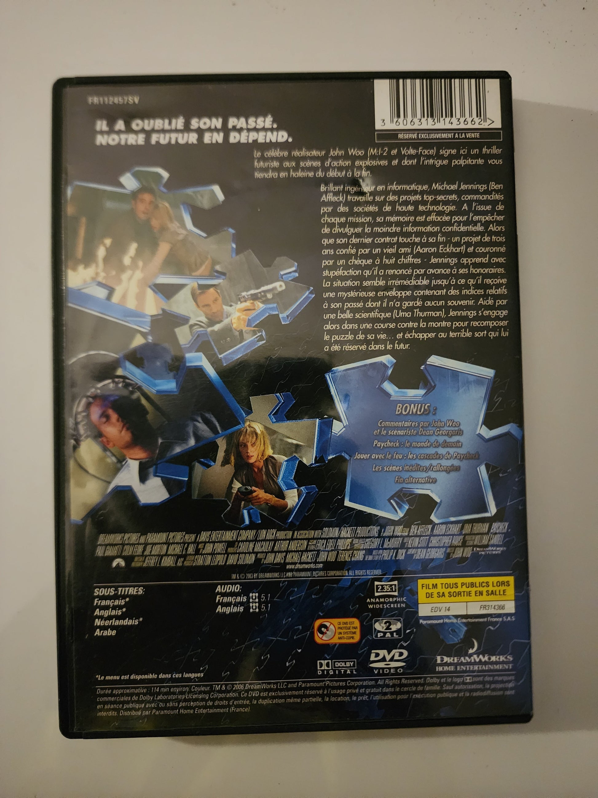 Paycheck DVD - Verso