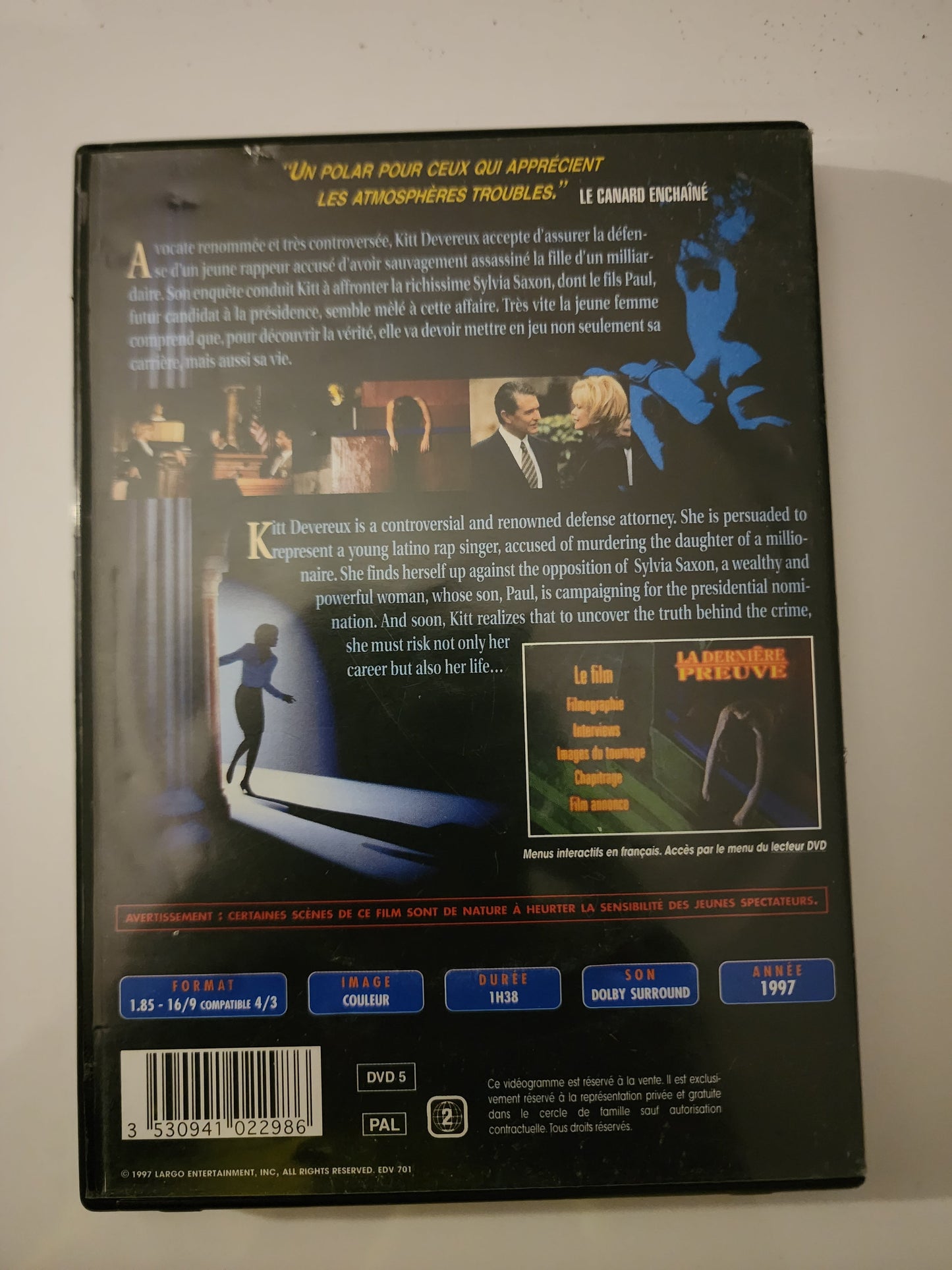 La Dernière Preuve DVD - Verso