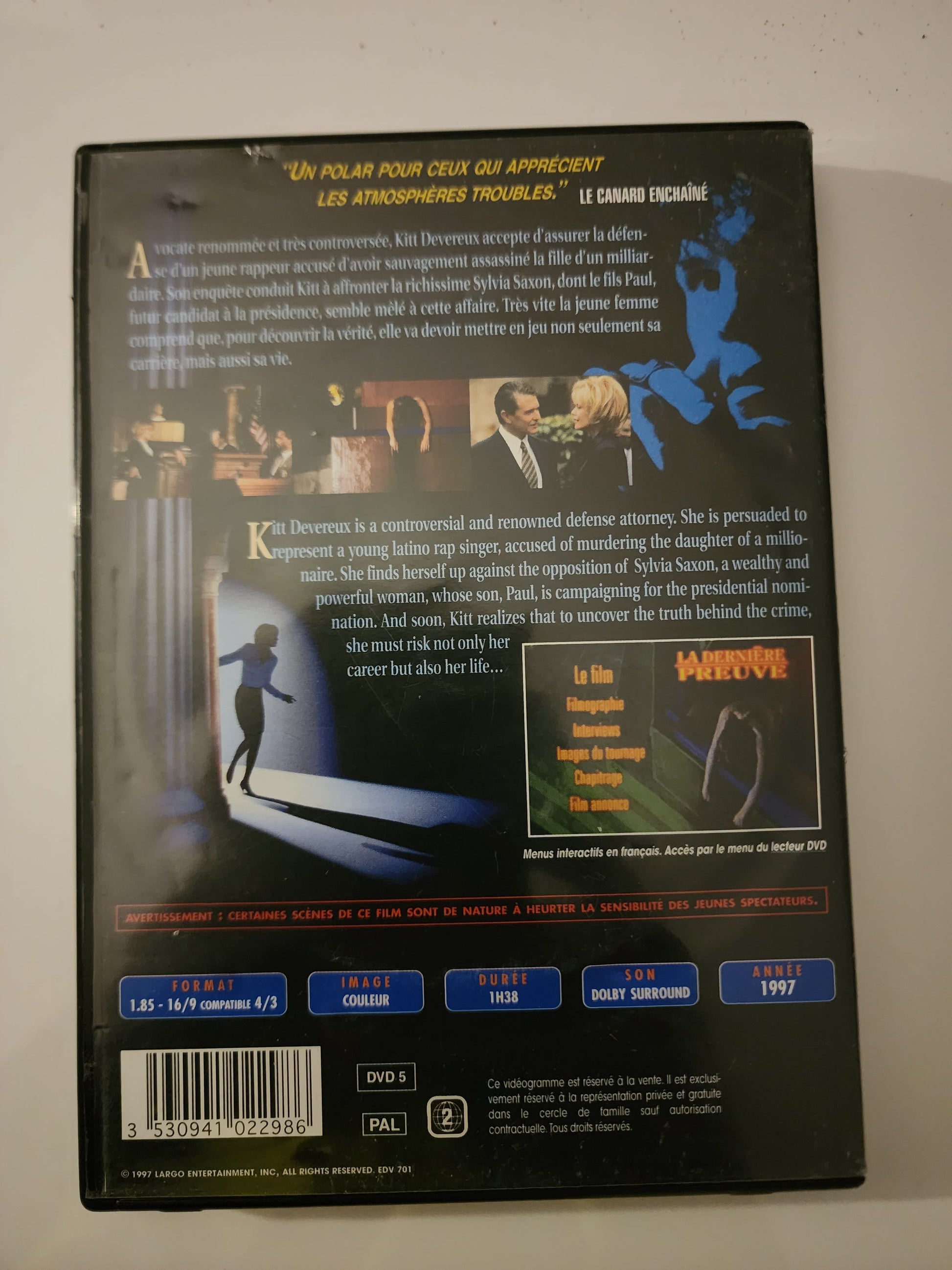 La Dernière Preuve DVD - Verso