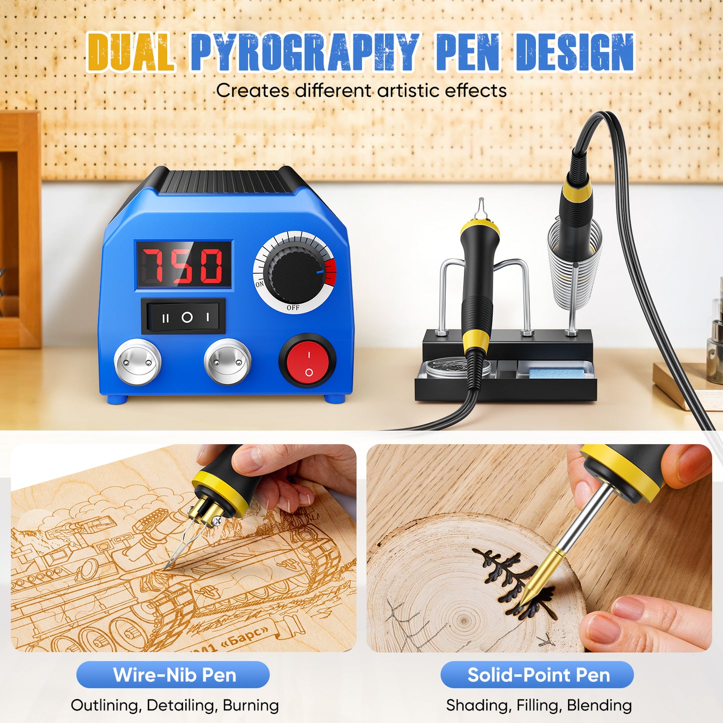 Kit Pyrogravure Bois 43 en 1 – Station de Soudure 220V avec 2 Stylos et Accessoires – Outil Gravure Bois DIY Précision – Création Artistique