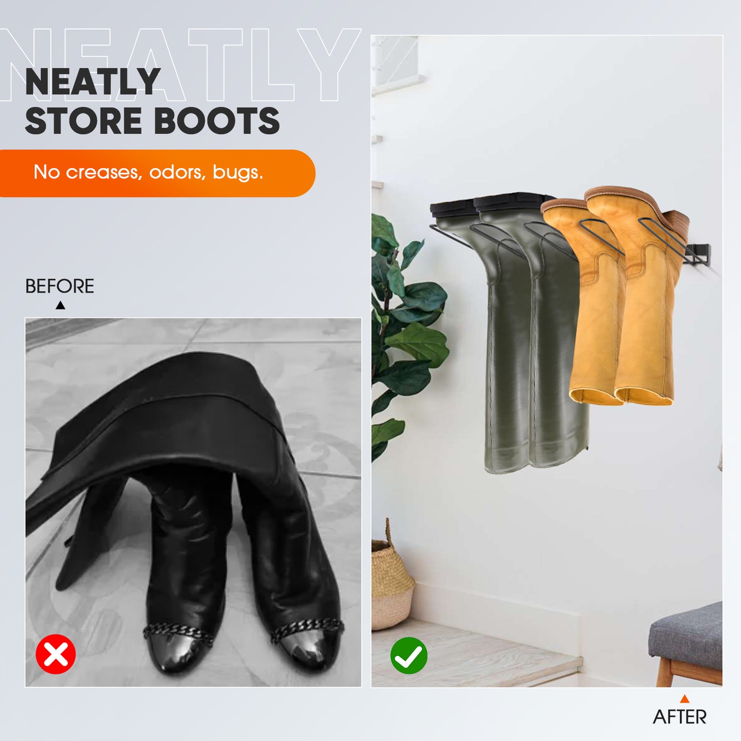 Cintre Mural Métal 2 Pièces – Organisateur de Bottes et Porte-Chaussures pour Placard Garage