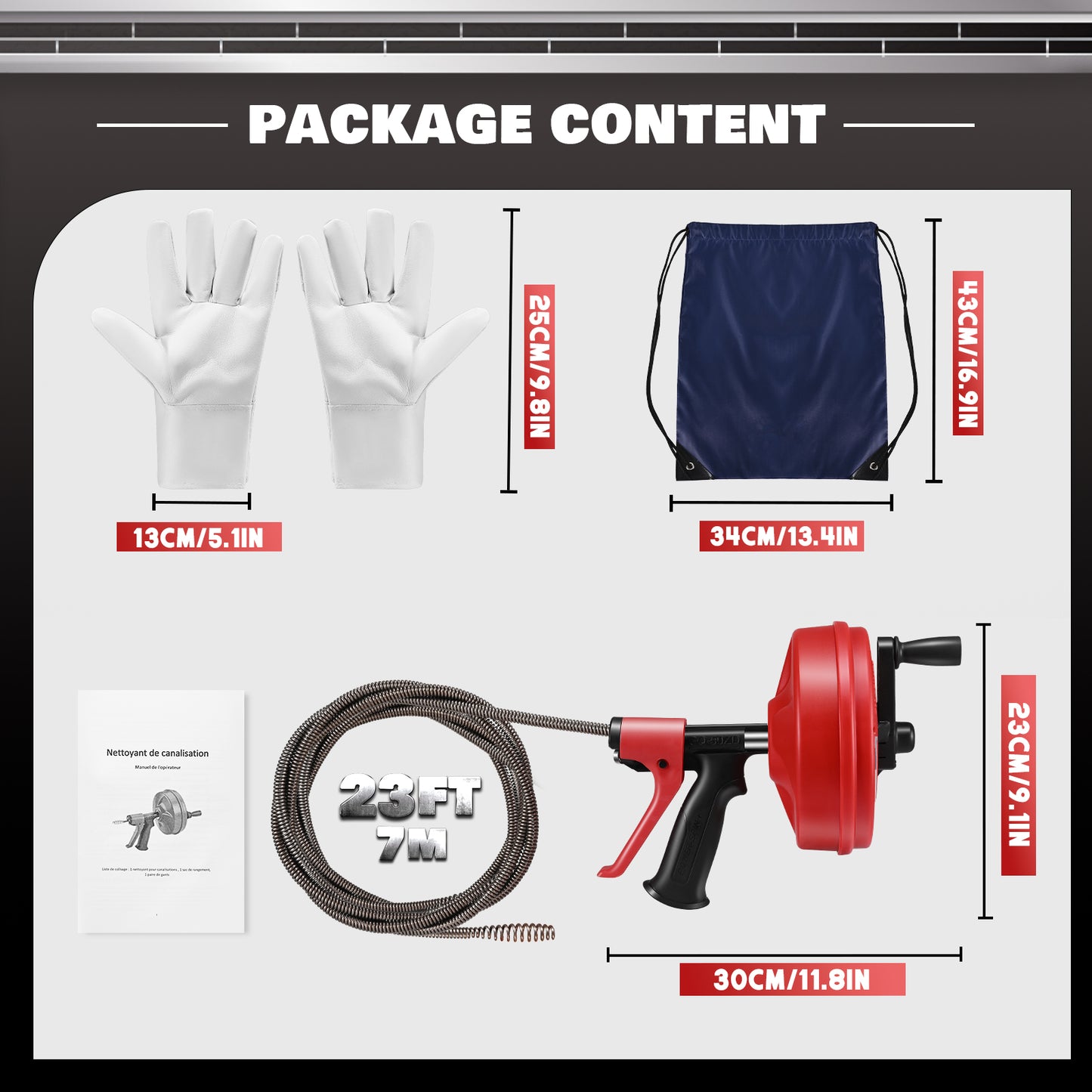 Déboucheur Manuel Haute Pression pour Canalisation – Furet de Plomberie avec Poignée Pistolet – Nettoyage Évier, WC, Douche – Outil Débouchage Tuyaux