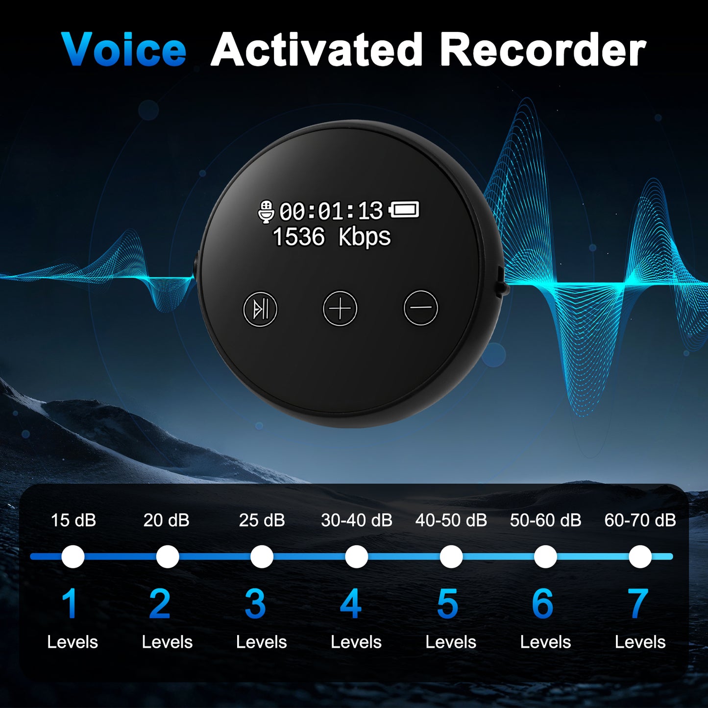 Mini Enregistreur Audio 64GB Haute Qualité 3072 Kbps – Dictaphone Numérique Portable avec Réduction de Bruit, Activation Vocale, Autonomie Longue Durée
